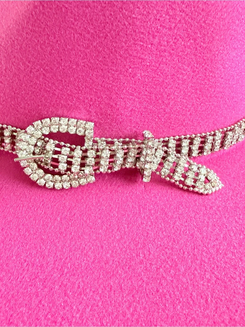Fuchsia Rhinestone Buckle‎ Fedora Wide Brim Hat